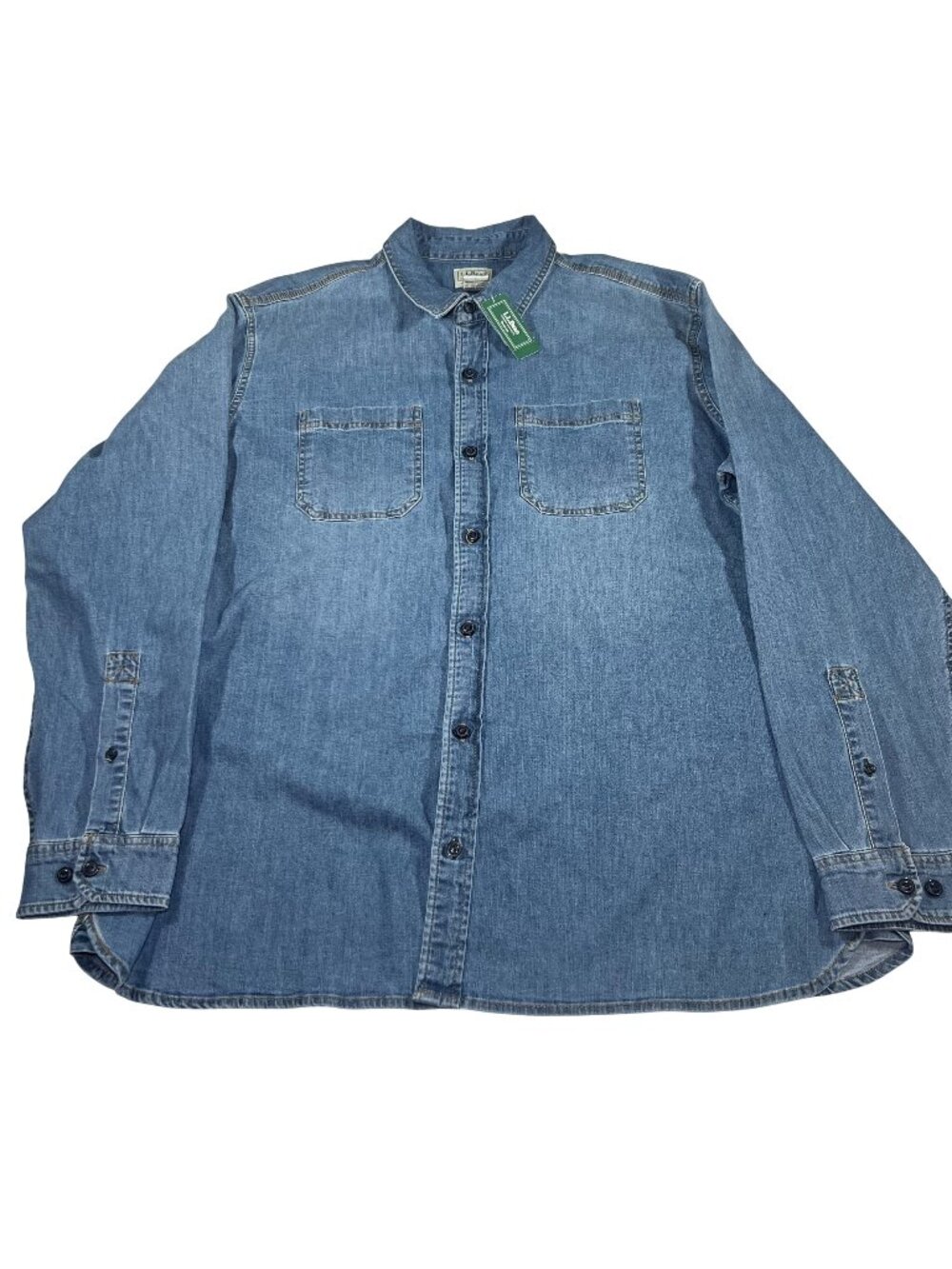 LL Bean Bean Flex Mens Blue Stretch Button Up Denim Shirt Long Sleeve XL NWT